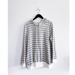 Grey White Striped Hoodie Sweatshirt